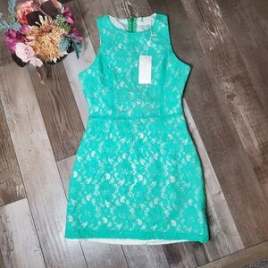 NWT LUSH Aqua Mint Green Sleeveless Lace Cutout Mini Dress Juniors Size Medium